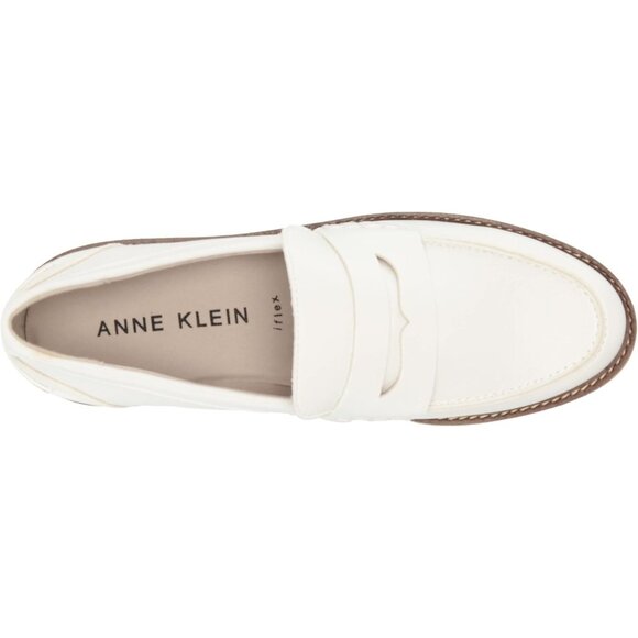 Anne Klein Womens White Rubber Low Chunky Heel Rounded Toe Emmylou Loafer Flat - Picture 5 of 9
